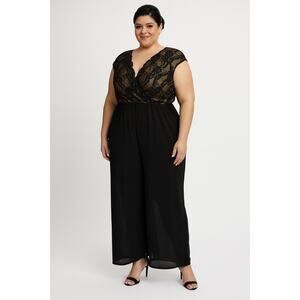 Worthington Black Lace & Chiffon Wide-Leg Plus Size Jumpsuit – Size 22W